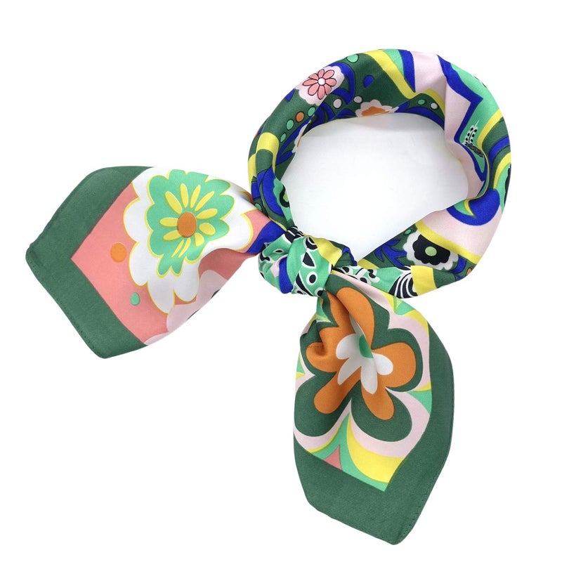 YOUR SMILE Silk Feeling Like Scarf Womenâ€™s Fashion Pattern Large Square Satin Headscarf Headdress 24''x24'',Colorful Flower - Image 1